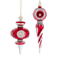 Glass Red & Silver Finial Ornaments