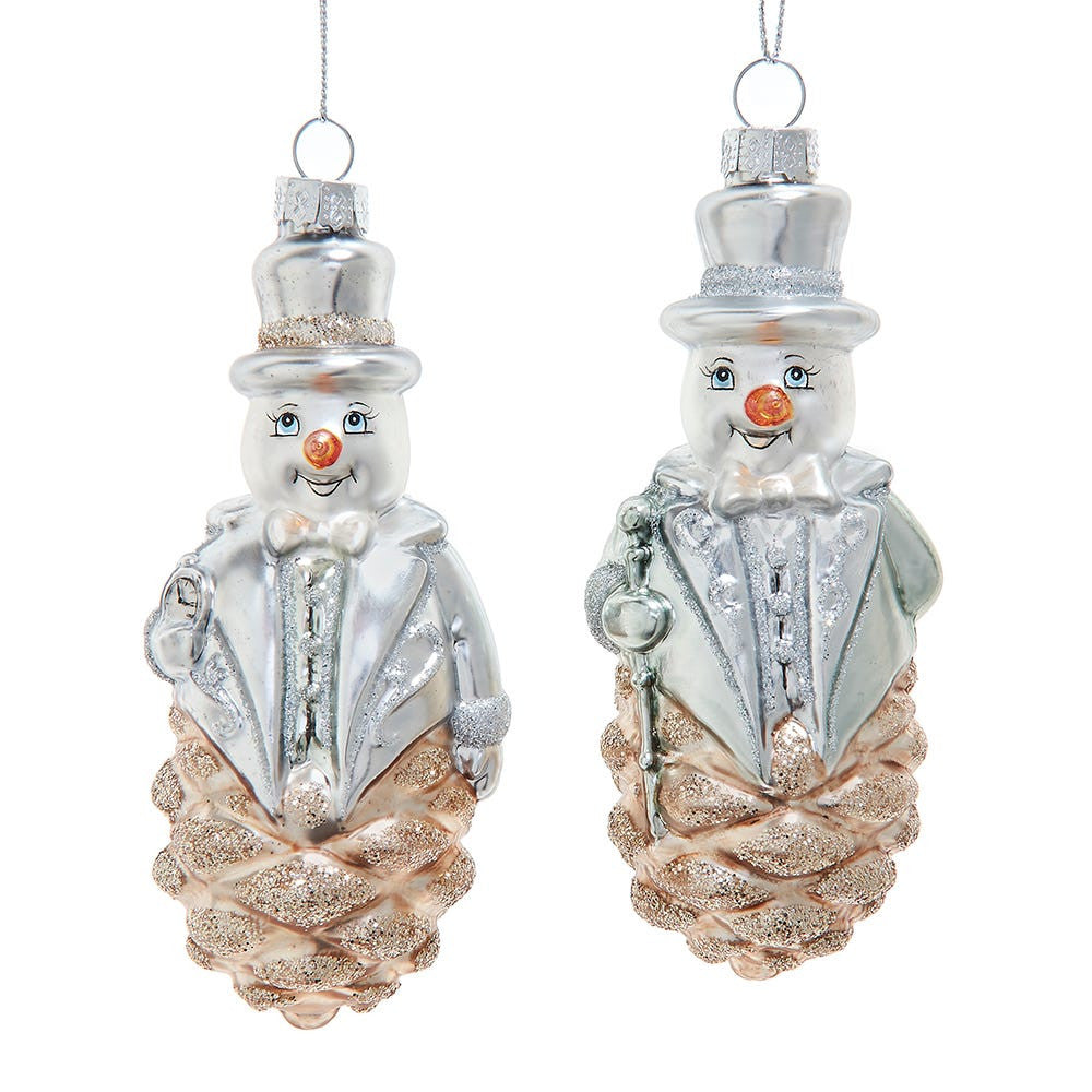 Glass Platinum & Silver Snowman Ornaments