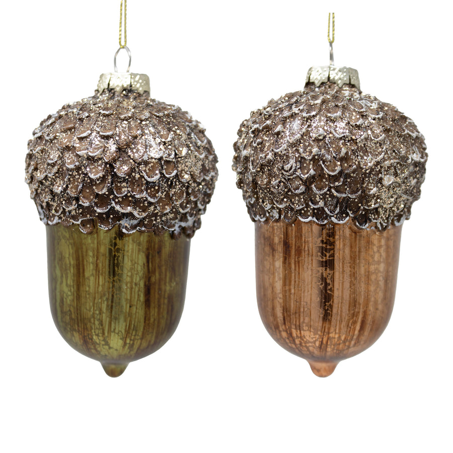 Glass Antique Gold & Green Acorn Ornaments
