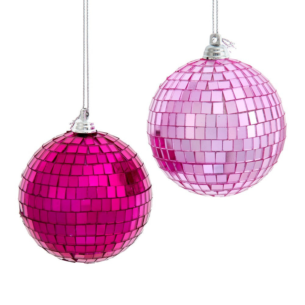 Glass Pink Mirrored Ball Ornaments