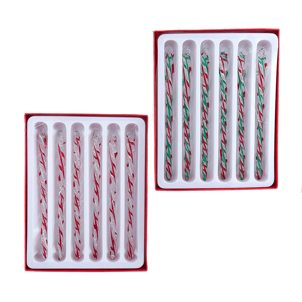 Glass Red, White & Green Icicle Ornaments, 6-Piece Box