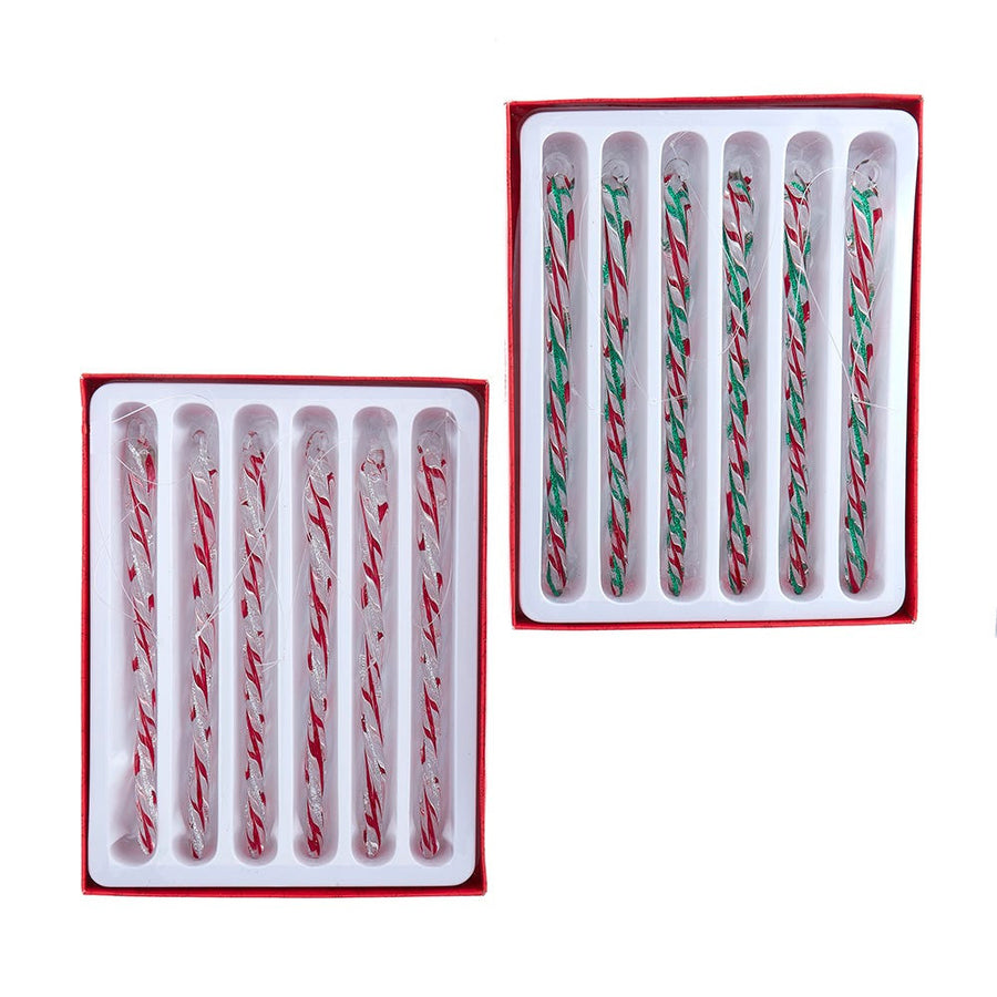 Glass Red, White & Green Icicle Ornaments, 6-Piece Box