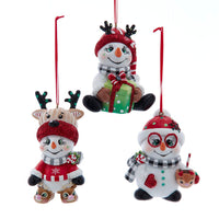 Red, White & Plaid Snowman Ornaments