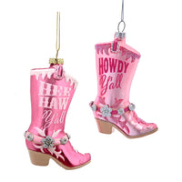 Glass Pink Cowboy Boots Ornaments
