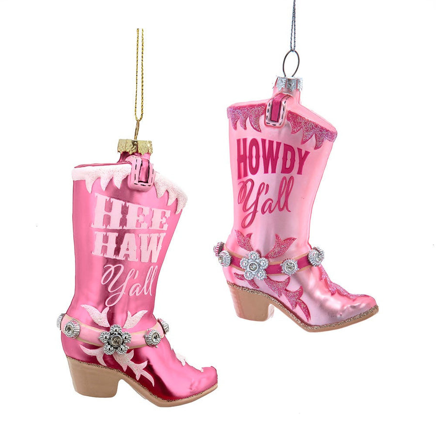 Glass Pink Cowboy Boots Ornaments