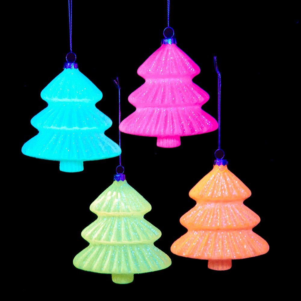 Glow-In-The-Dark Glass Glittered Tree Ornaments