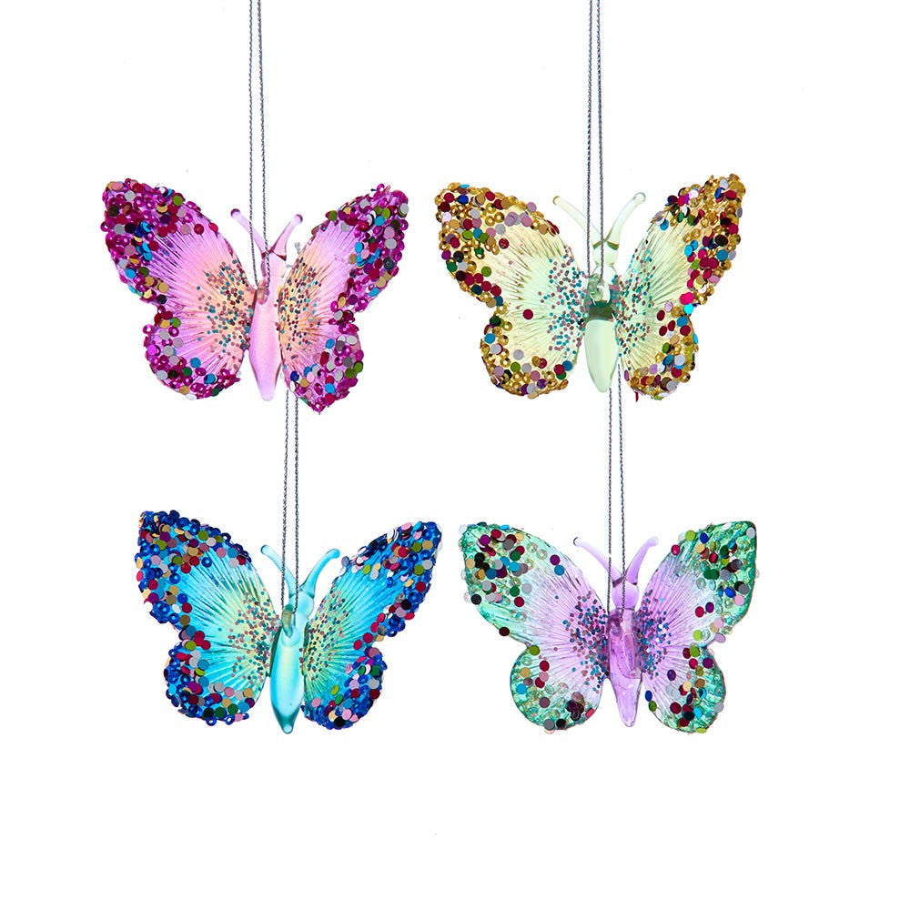 Glass Glittered Butterfly Ornaments