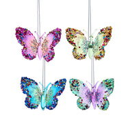 Glass Glittered Butterfly Ornaments