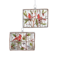 Glass Window Pane With Cardinal Ornaments