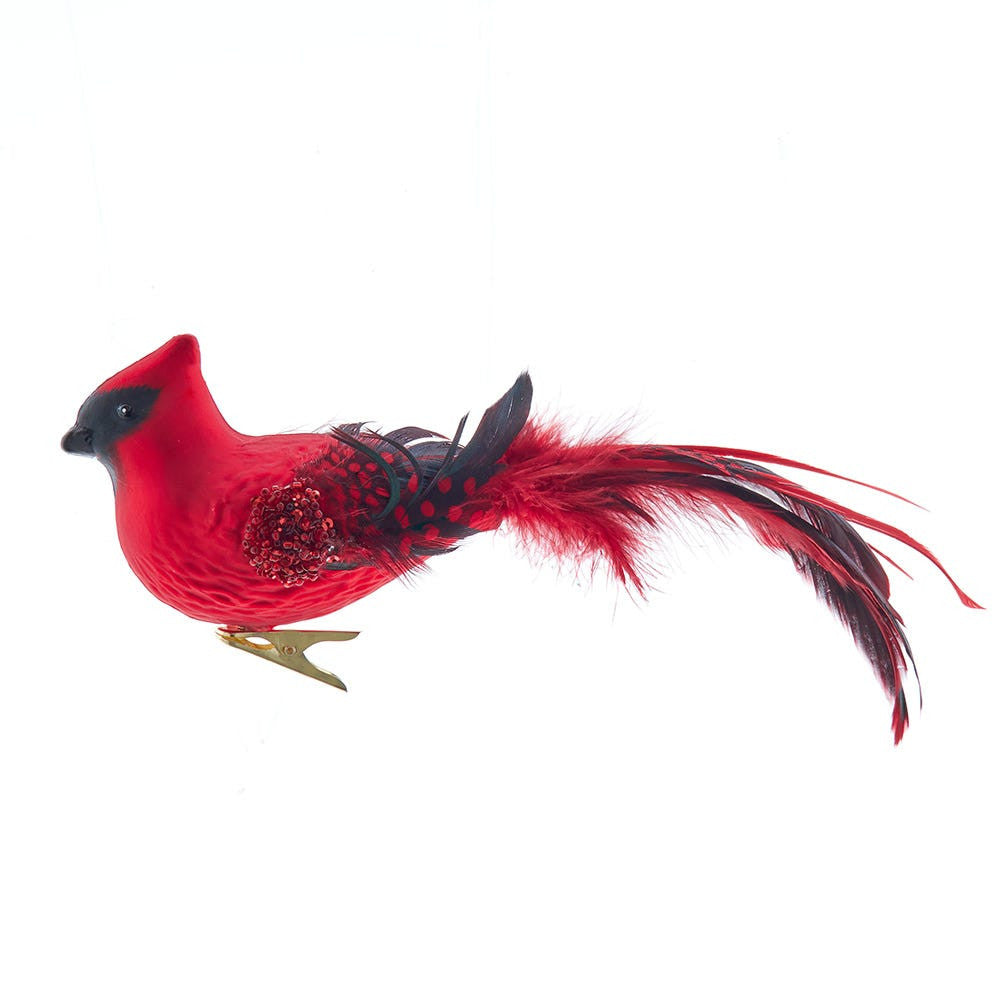 Glass Red Cardinal Bird With Clip Ornament