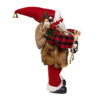 12“ Standing Christmas Santa With Plaid Shirt, Sack & Lantern