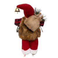12“ Standing Christmas Santa With Plaid Shirt, Sack & Lantern