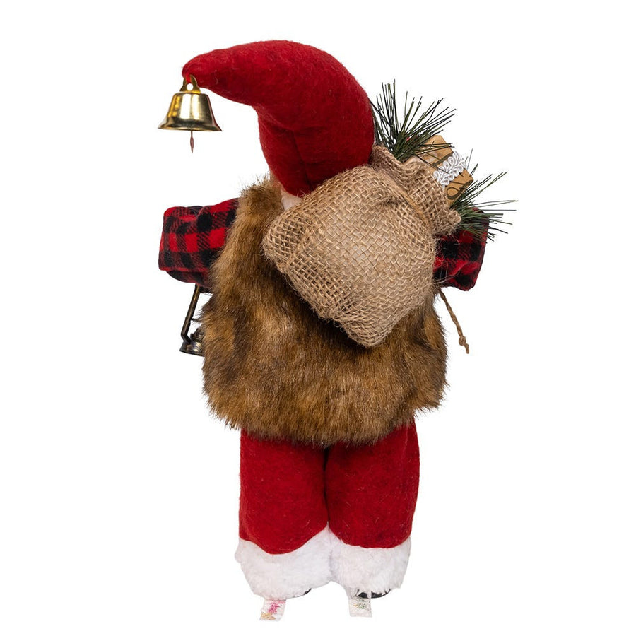 12“ Standing Christmas Santa With Plaid Shirt, Sack & Lantern