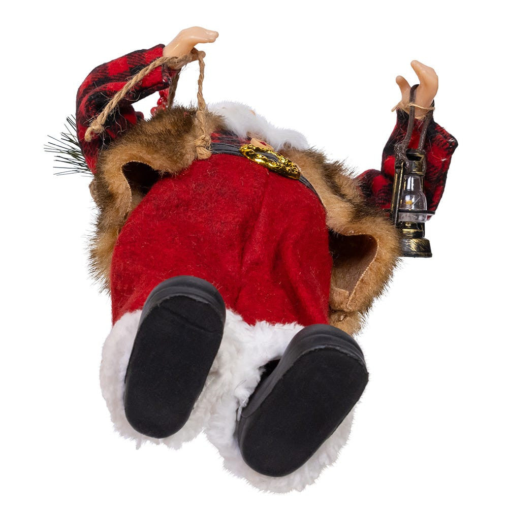 12“ Standing Christmas Santa With Plaid Shirt, Sack & Lantern