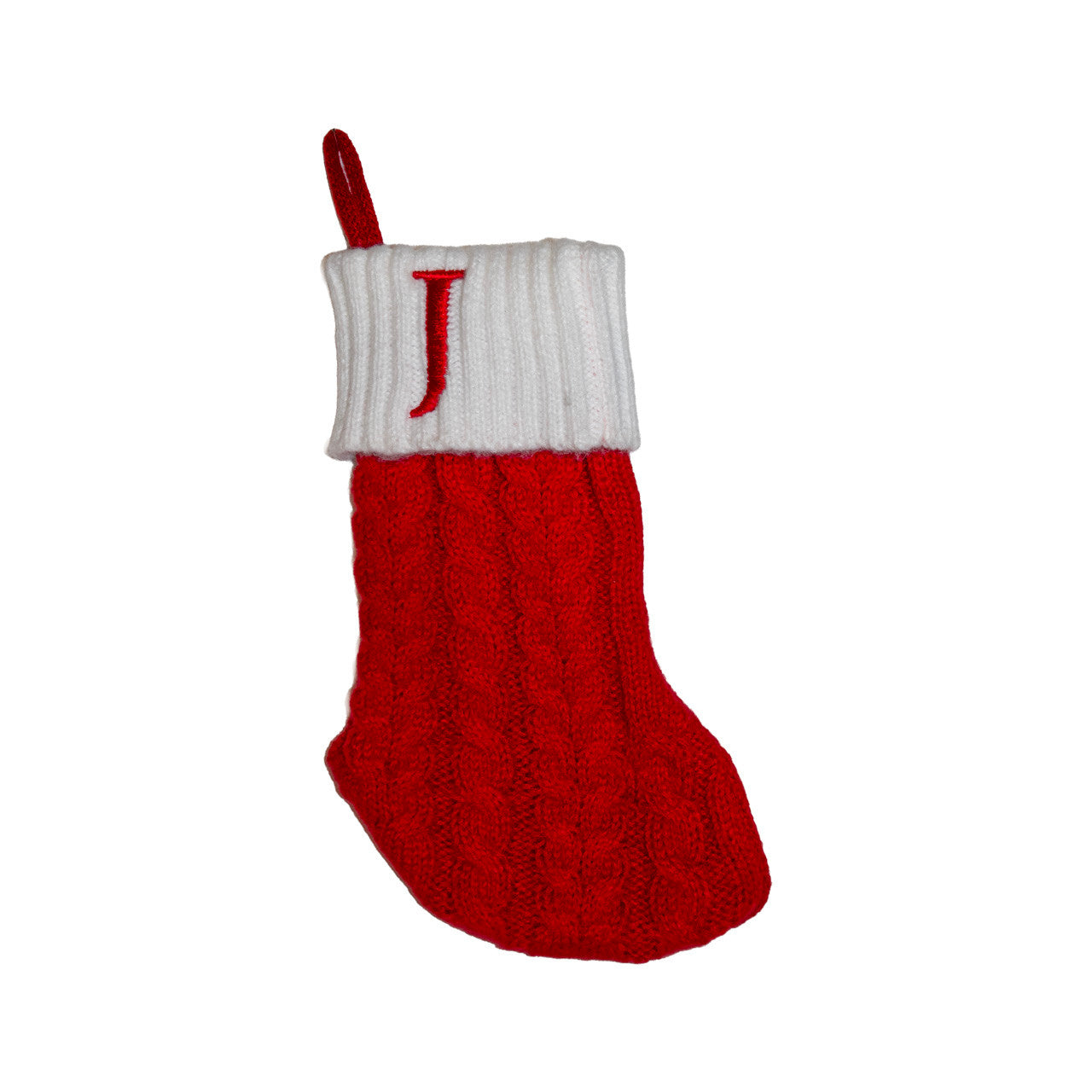 8.6" Red & White Knit Monogrammed "J" Miniature Stocking