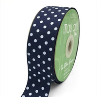 1.5 Inch Grosgrain Printed Dots Ribbon with Woven Edge – DD-5-03D NAVY/WHITE DOTS