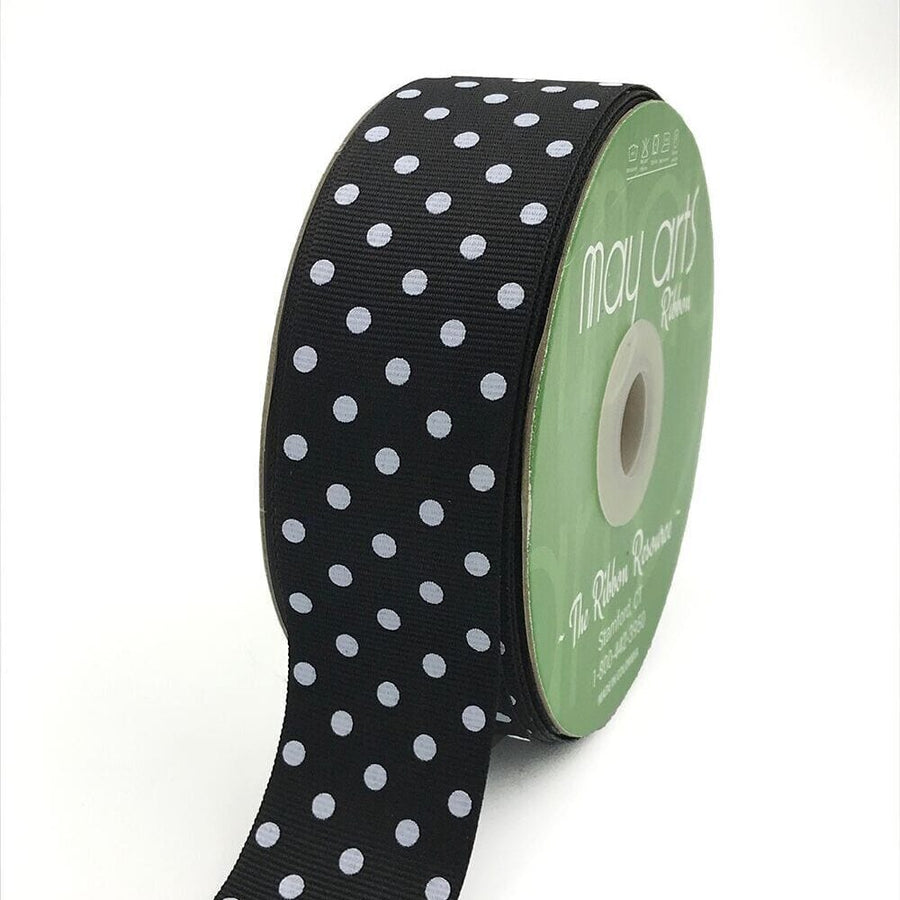 1.5 Inch Grosgrain Printed Dots Ribbon with Woven Edge – DD-5-10D BLACK/WHITE DOTS
