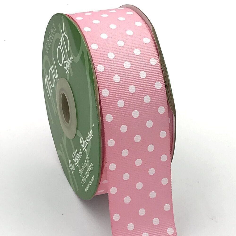 1.5 Inch Grosgrain Printed Dots Ribbon with Woven Edge – DD-5-17D PINK/WHITE DOTS