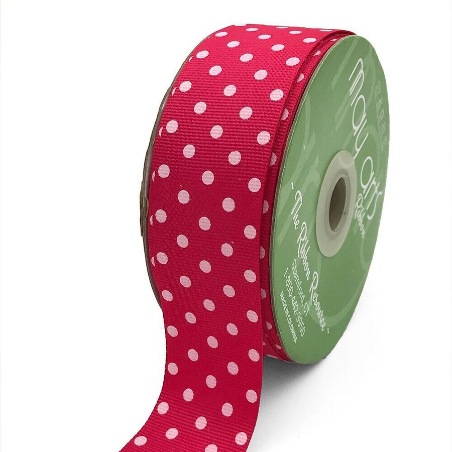 1.5 Inch Grosgrain Printed Dots Ribbon with Woven Edge – DD-5-22D FUCHSIA/WHITE DOTS