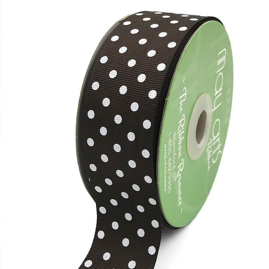 1.5 Inch Grosgrain Printed Dots Ribbon with Woven Edge – DD-5-33D BROWN/WHITE DOTS