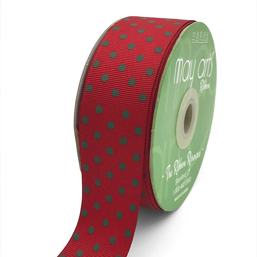 1.5 Inch Grosgrain Printed Dots Ribbon with Woven Edge – DD-5-75D RED/GREEN DOTS