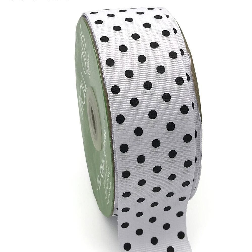 1.5 Inch Grosgrain Printed Dots Ribbon with Woven Edge – DD-5-90D WHITE/BLACK DOTS