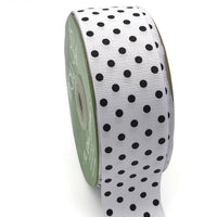 1.5 Inch Grosgrain Printed Dots Ribbon with Woven Edge – DD-5-90D WHITE/BLACK DOTS