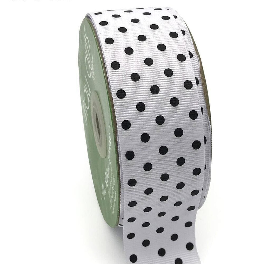 1.5 Inch Grosgrain Printed Dots Ribbon with Woven Edge – DD-5-90D WHITE/BLACK DOTS