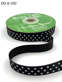 5/8 Inch Grosgrain Printed Dots Ribbon with Woven Edge – DD-8-10D BLACK/WHITE DOTS