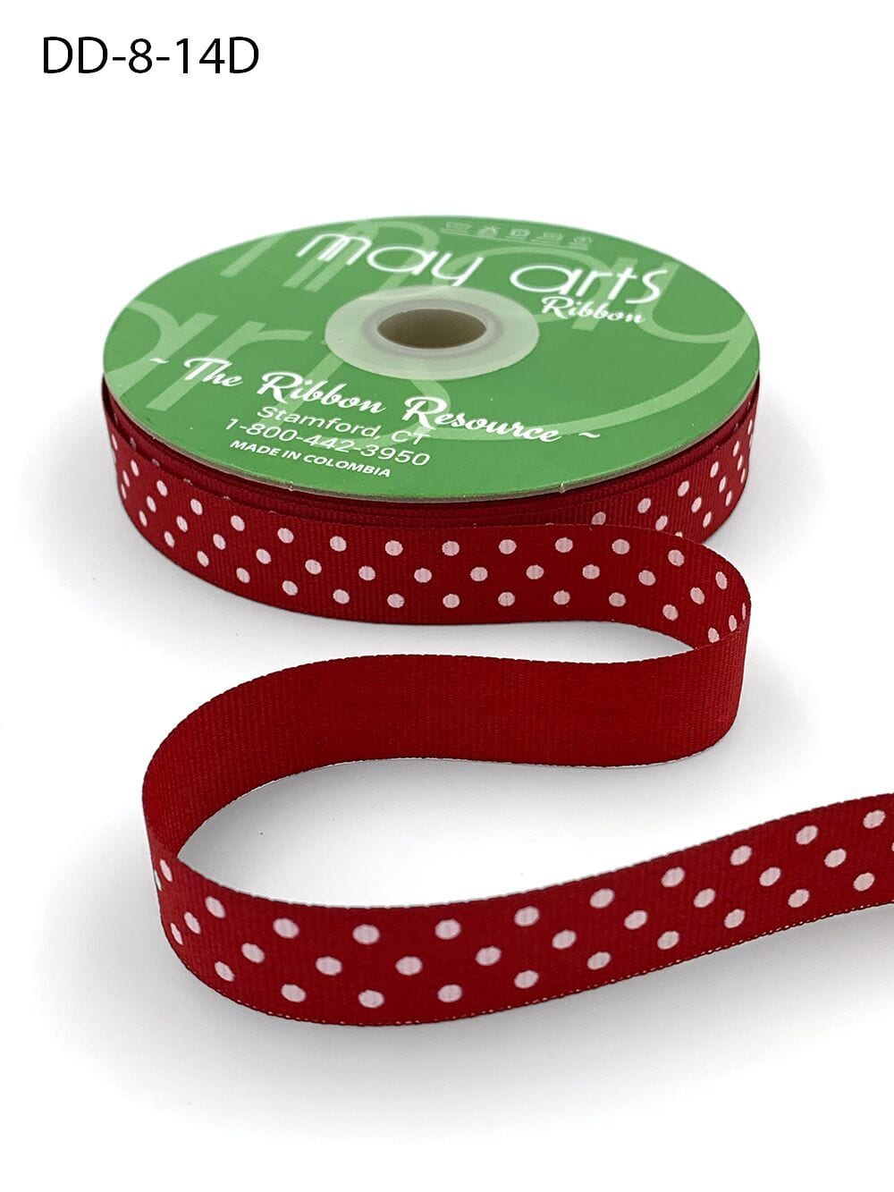 5/8 Inch Grosgrain Printed Dots Ribbon with Woven Edge – DD-8-14D RED/WHITE DOTS