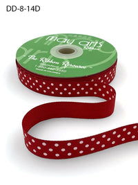5/8 Inch Grosgrain Printed Dots Ribbon with Woven Edge – DD-8-14D RED/WHITE DOTS