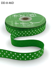 5/8 Inch Grosgrain Printed Dots Ribbon with Woven Edge – DD-8-46D CELERY/WHITE DOTS
