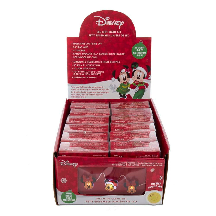 9' Battery Operated 20L Disney© Mickey and Minnie LED Fairy Light Set In PDQ