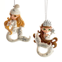 Silver & White Mermaid Ornaments