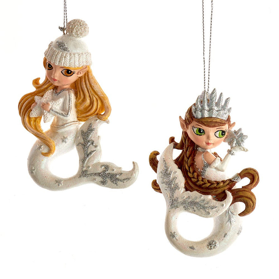 Silver & White Mermaid Ornaments
