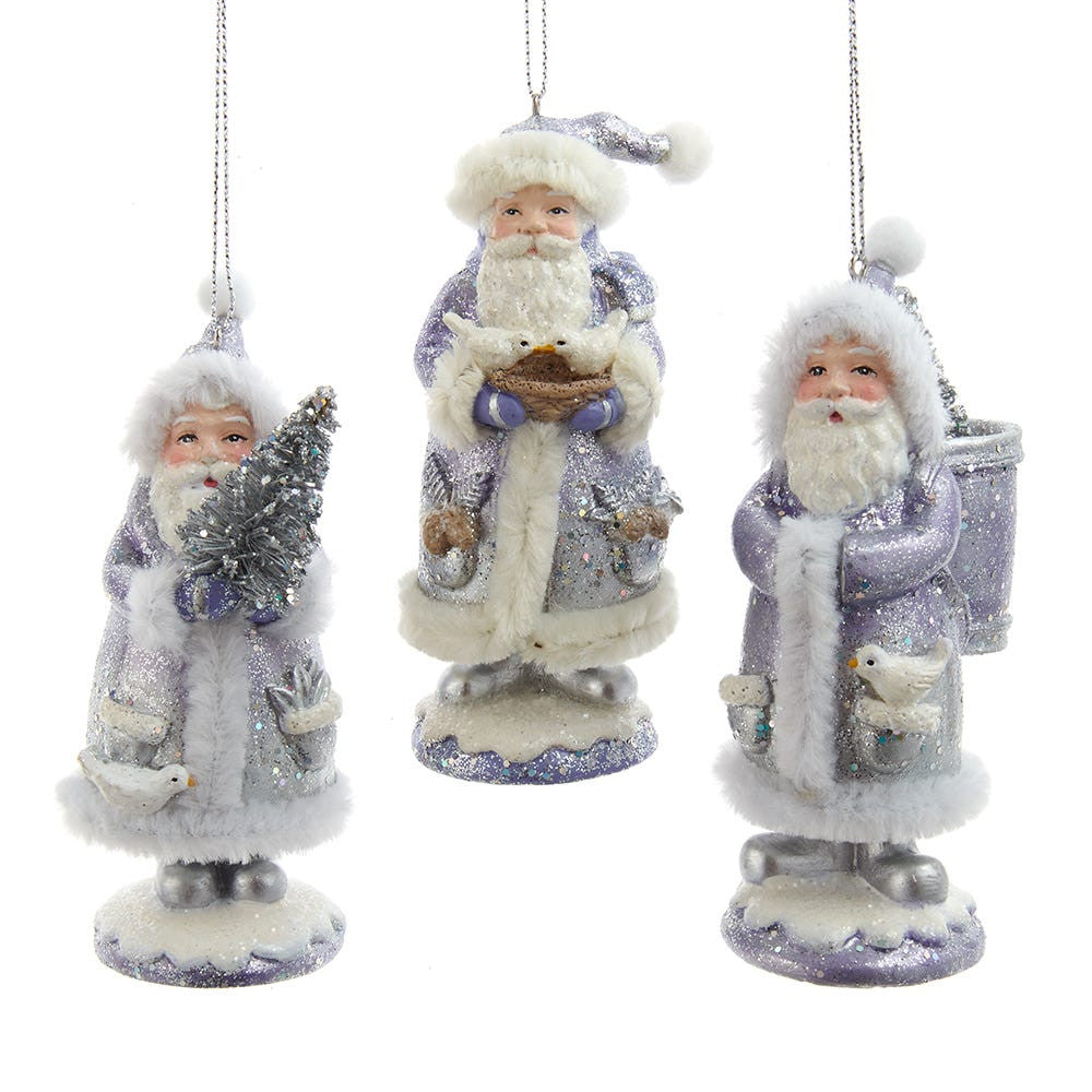 Blue, Silver and Lavender Belsnickel Santa Ornaments