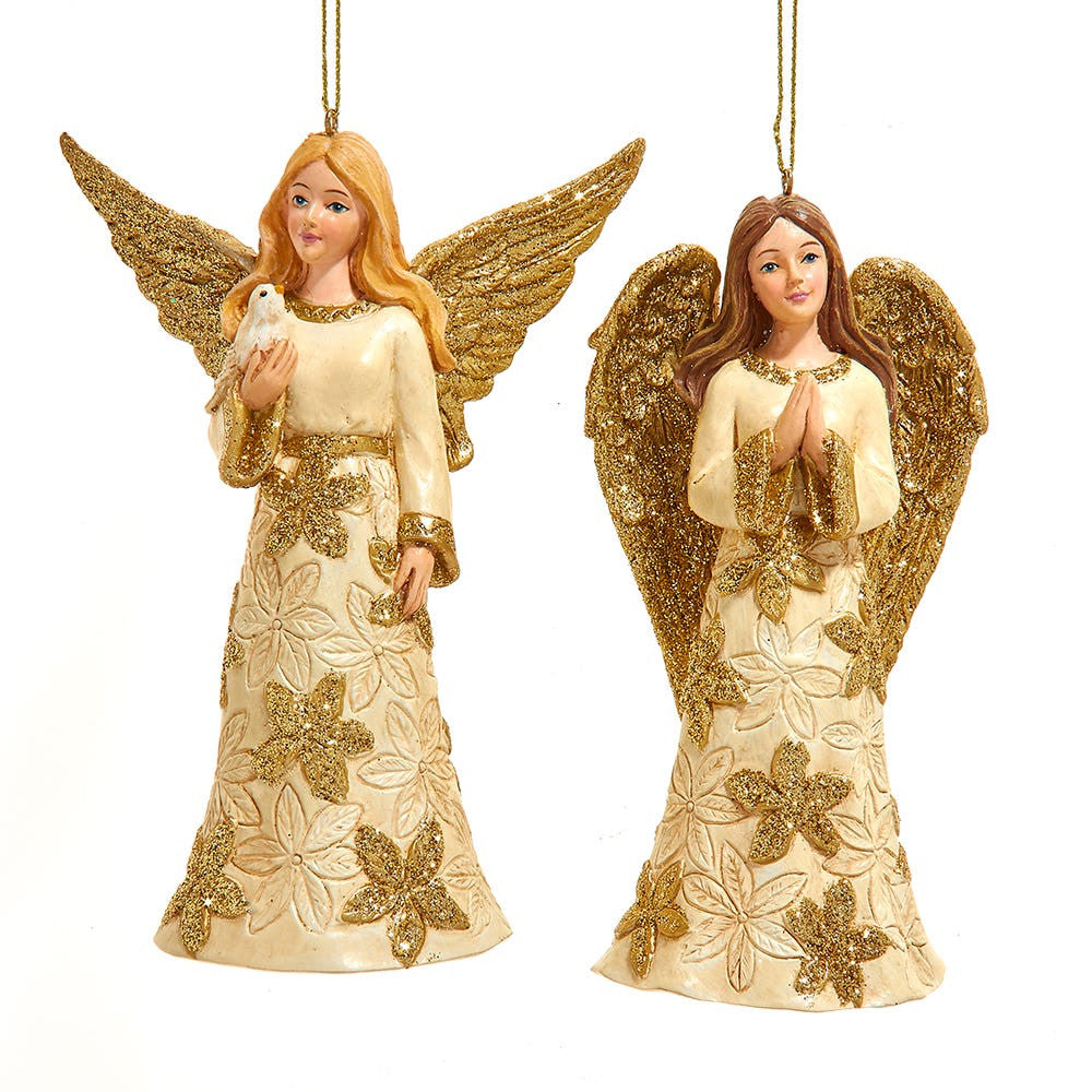 Ivory & Gold Angel With Dove Ornaments
