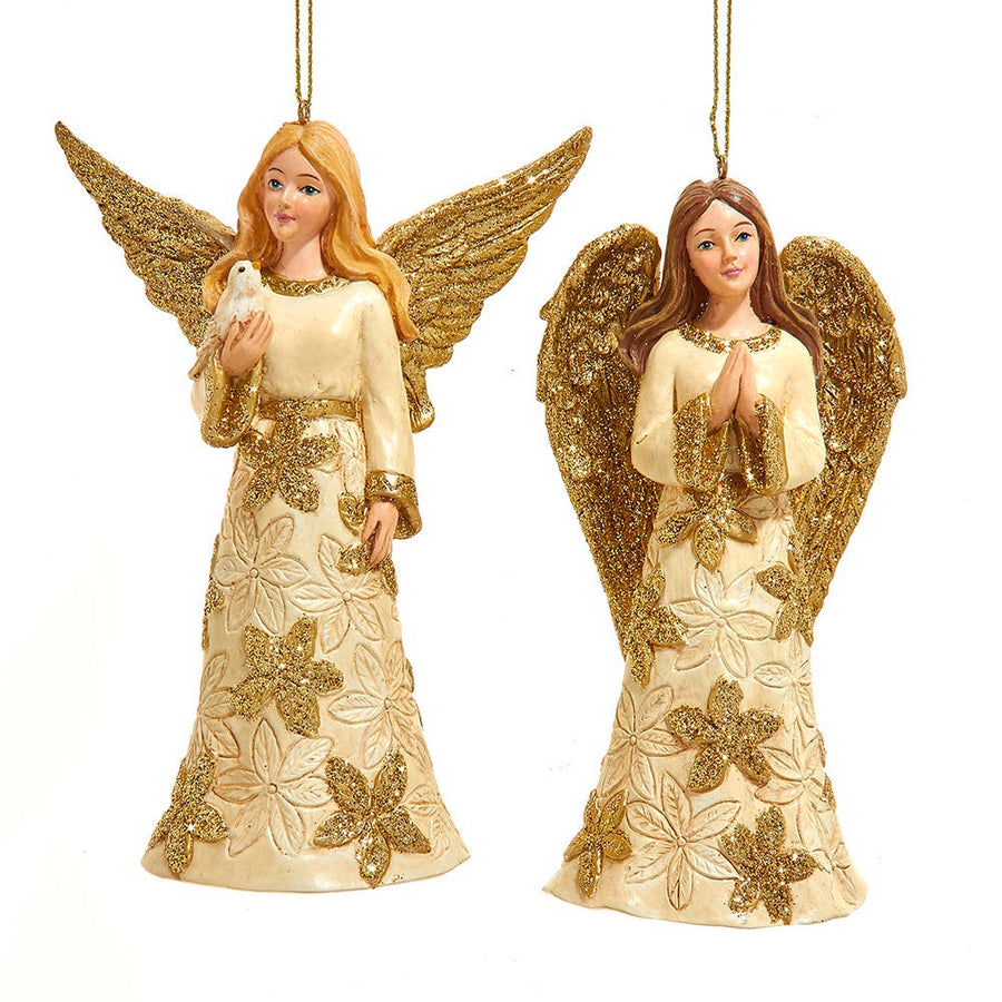 Ivory & Gold Angel With Dove Ornaments