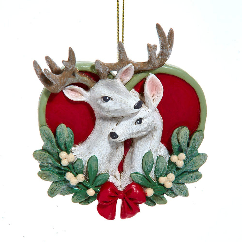 Mistletoe Deer Couple On Heart Ornament