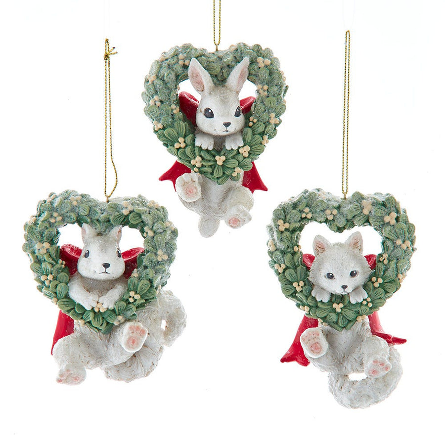Mistletoe Wreath With Baby Bunny, Fox & Squirrel Ornaments