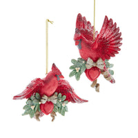 Mistletoe Cardinal With Red Heart Ornaments