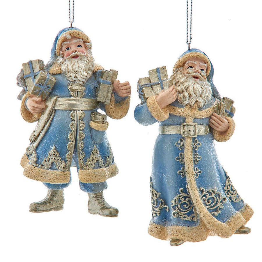 Blue Platinum Santa With Gift Boxes Ornaments