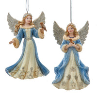 Blue Platinum Angel With Bird Ornaments
