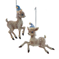 Vintage Reindeer With Blue Santa Hat Ornaments