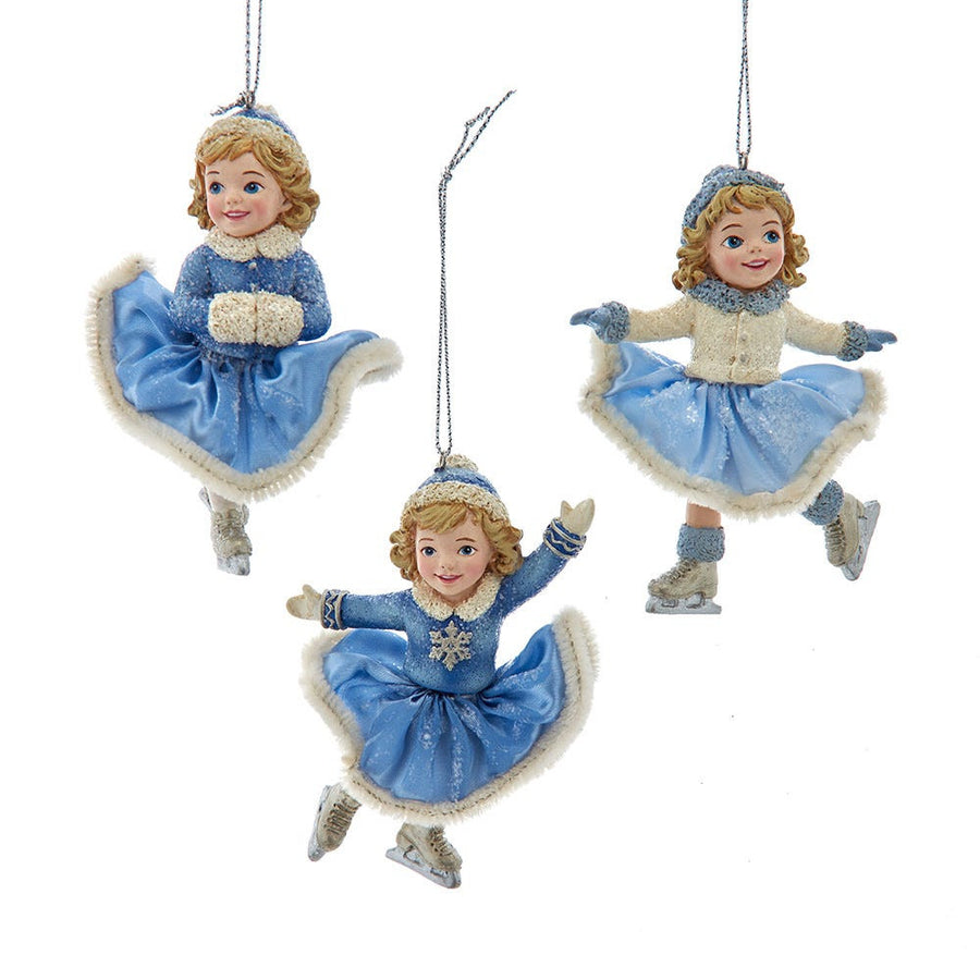 Blue & Platinum Ice Skating Girl Ornaments