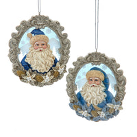 Blue Santa In Platinum Frame Ornaments