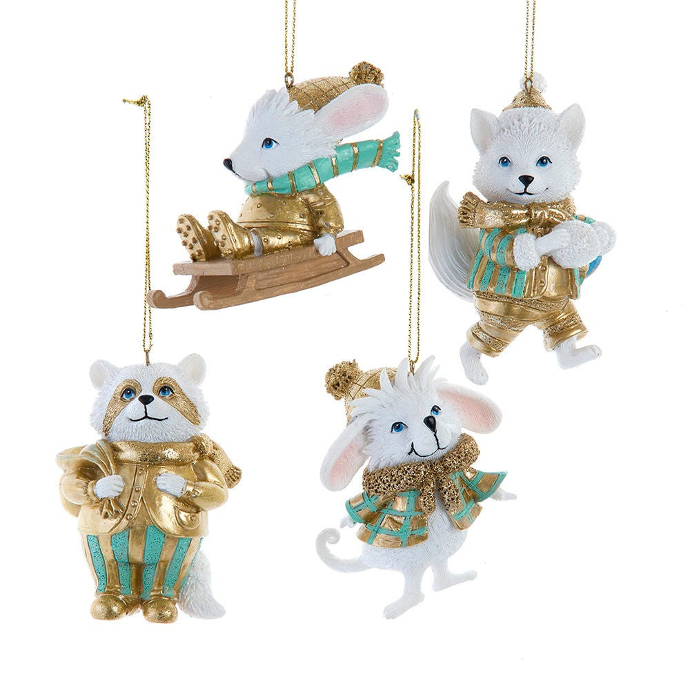 Aqua & Gold Winter Mice Ornaments