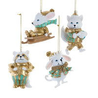 Aqua & Gold Winter Mice Ornaments