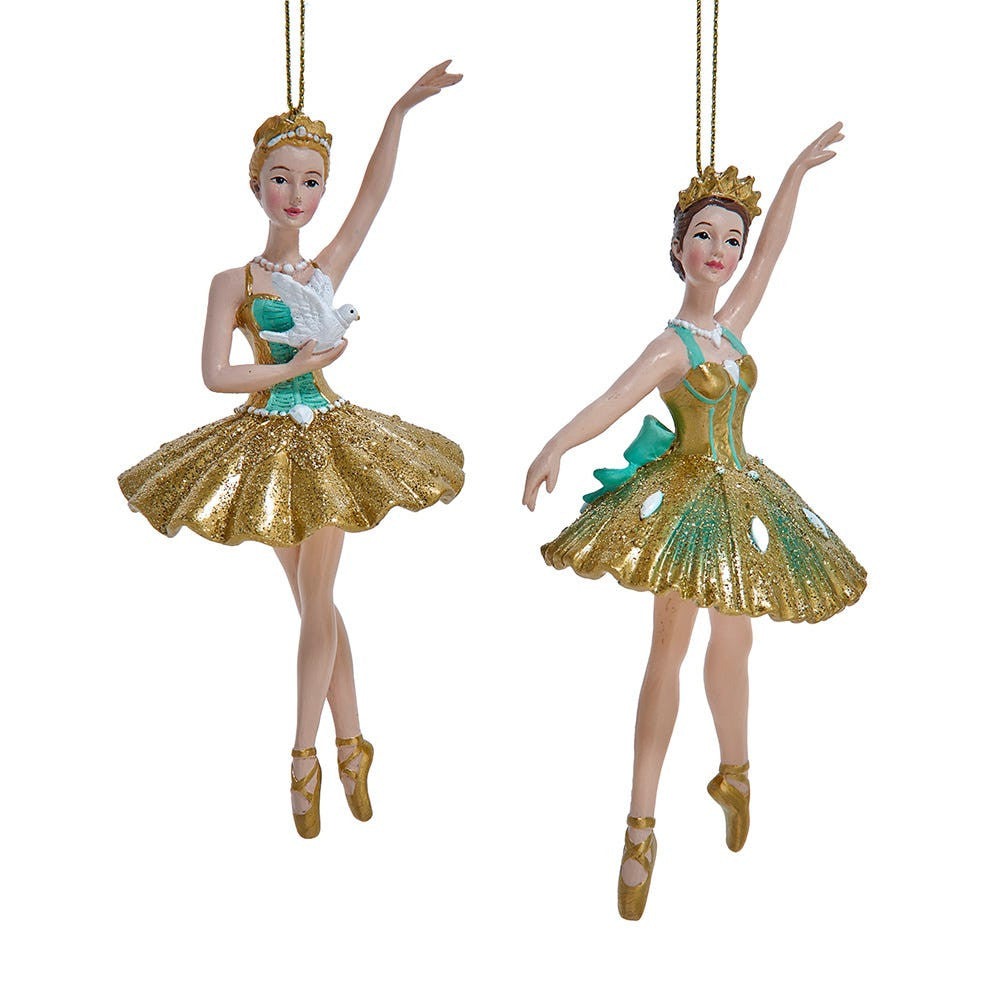 Aqua & Gold Ballerina Ornaments