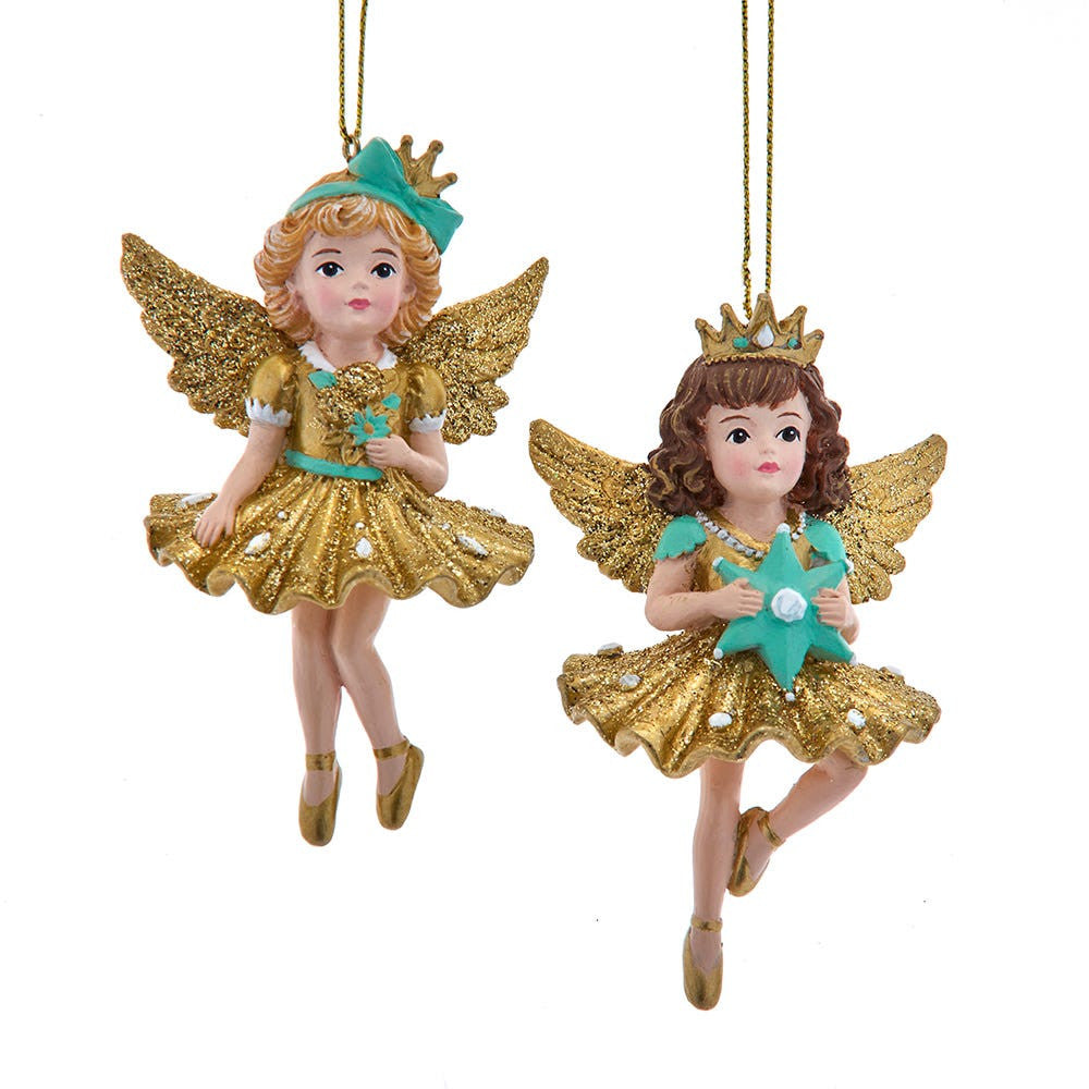 Aqua & Gold Little Angel Ornaments